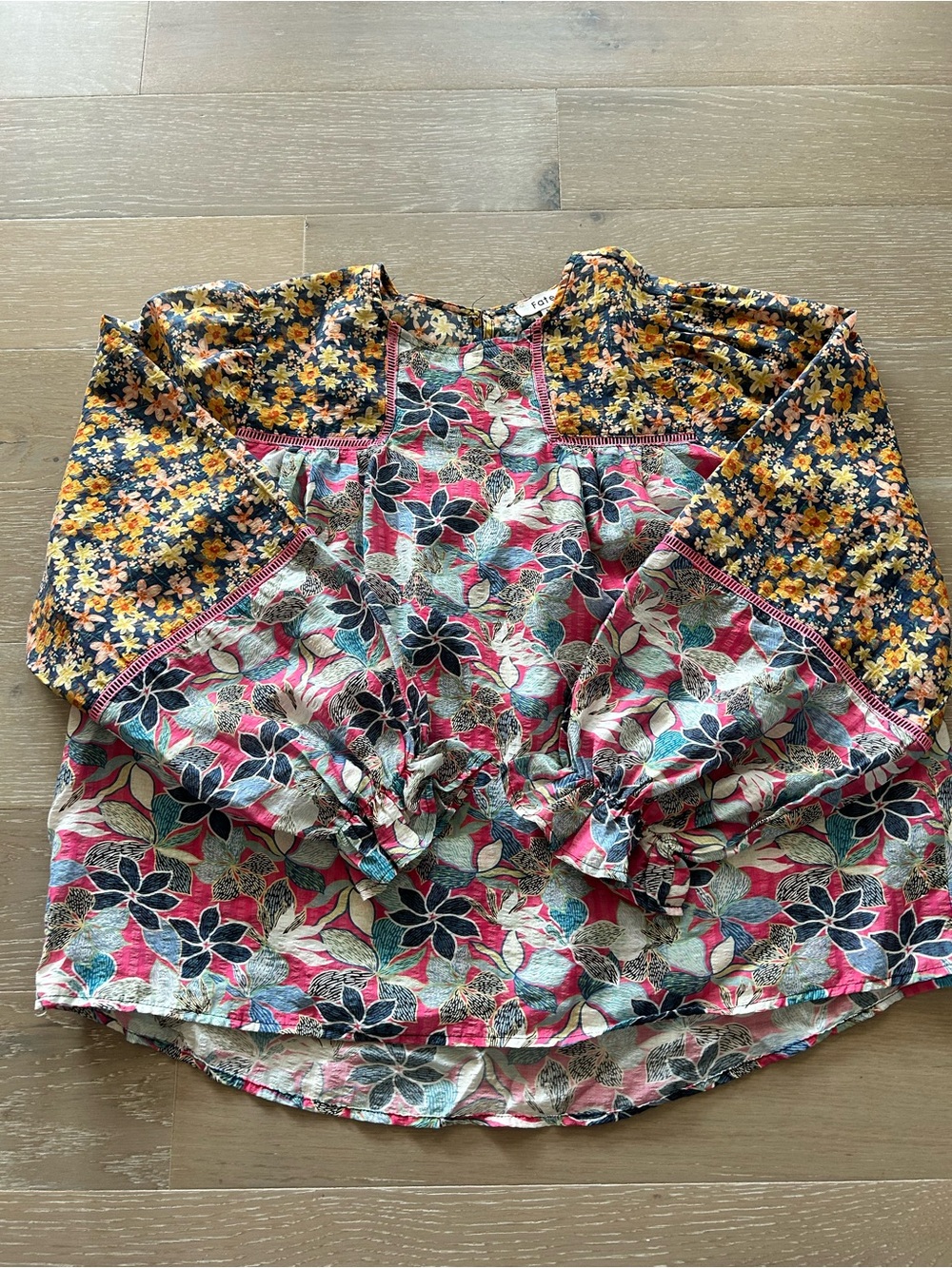 Fate Mixed Floral Patchwork Blouse - Pink, Navy & Mustard